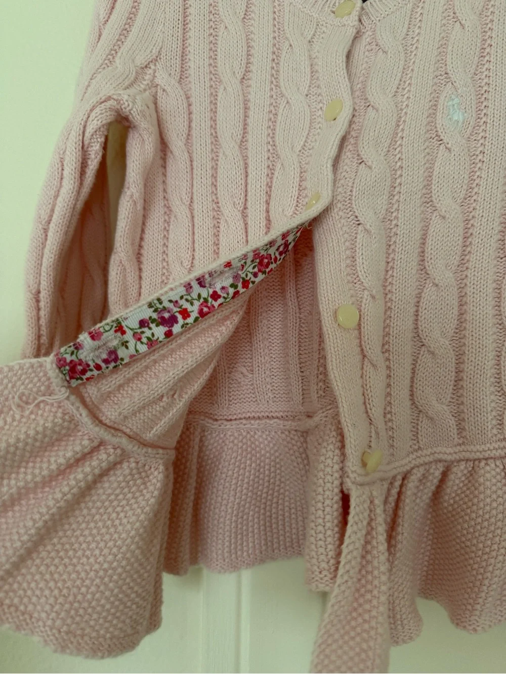 Polo by Ralph Lauren Baby Pink Cable-Knit Peplum Cardigan